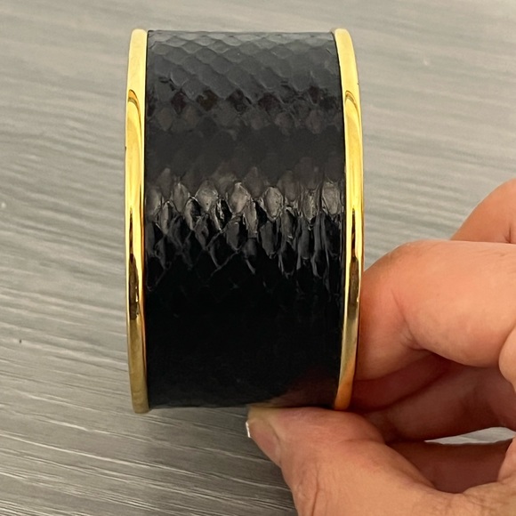 Vince Camuto Gold and Faux Leather Snake Skin Bangle Bracelet - Picture 3 of 7